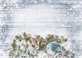 Christmas composition with angels,gift,snowy fir tree Royalty Free Stock Photo