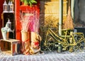 Christmas composition with a bicycle on the street