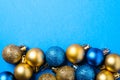 Christmas composition. Blue and golden ornament and baubles decorations Royalty Free Stock Photo