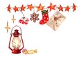 Christmas composition bright garland, rowan branch, craft envelope with wax seal.