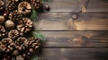 Christmas composition. Christmas fir tree branches, gifts, pine cones on wooden white rustic background. Flat lay, top view. Royalty Free Stock Photo