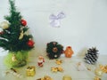 Christmas composition of the Christmas tree and Christmas toys