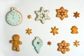 Collection set of gingerbread handmade with art painting on a white background. Isolated. Christmas, winter, New year. Royalty Free Stock Photo