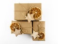 Christmas composition craft box gift. Eco-friendly gift wrapping and decor Royalty Free Stock Photo