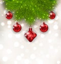 Christmas composition with fir twigs and red glass balls Royalty Free Stock Photo