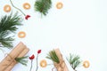 Christmas composition, flat lay, top view, copy space. Happy New Year! Royalty Free Stock Photo