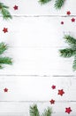 Christmas composition. Christmas gift, candy cane and fir tree branches. Top view, flat lay. Royalty Free Stock Photo