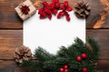 Christmas composition. Gifts, fir tree branches, red decorations. Christmas, winter, new year concept.Flat lay,top view,copy space Royalty Free Stock Photo