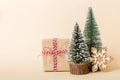 Christmas composition. Gifts, small tree, branches and craft DIY decorations on white background. New year concept Royalty Free Stock Photo