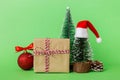 Christmas composition. Gifts, small tree, branches and craft DIY decorations on white background. New year concept Royalty Free Stock Photo