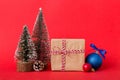 Christmas composition. Gifts, small tree, branches and craft DIY decorations on white background. New year concept Royalty Free Stock Photo