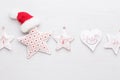 Christmas composition. Gifts, stars decorations on white background. Christmas, winter, new year concept. Flat lay, top view, Royalty Free Stock Photo