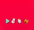 Christmas composition. Gingerbread cookies on a red background. Christmas tree, snowman, deer and mitten. Flat lay, copy space, to Royalty Free Stock Photo