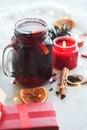 Christmas composition with glass of hot mulled wine Royalty Free Stock Photo