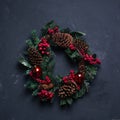 Christmas composition handmade christmas wreath on dark background