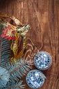 Christmas composition mirror disco balls and pinetree branch wit