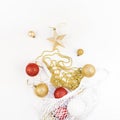 Christmas toys in eco-friendly shopping mesh bag Royalty Free Stock Photo