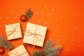 Christmas composition on the orange background