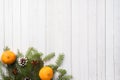 Christmas composition. pine branches and cones, tangerines. Christmas, winter concept. Flat lay, top view