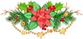 Christmas composition with poinsettia, fir branches, with holly, branches, berries and golden garland. Vector Clip Art Royalty Free Stock Photo