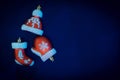 Christmas composition of Santa Claus clothes decoration on blue background