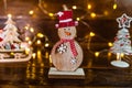 Christmas composition with seasonal decorations and ornaments (snowman and Christmas trees) Royalty Free Stock Photo