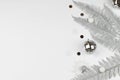 Christmas composition with silver tree branches, christmas ball, snowflakes on white background Royalty Free Stock Photo