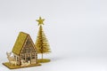 Christmas composition. small Christmas tree, and craft decorations on a white background. New Year concept.