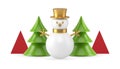 Christmas composition snowman and glossy green spruce festive bauble realistic 3d icon vector Royalty Free Stock Photo