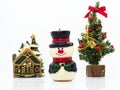 Christmas composition,snowman,house and christmas tree