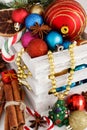Christmas composition with spices and ornaments Royalty Free Stock Photo