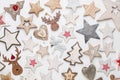 Christmas composition. Stars decorations, on white background. Christmas, winter, new year concept. Flat lay, top view, copy space Royalty Free Stock Photo