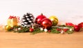 Christmas composition. stylish arrangement of cones and christmas decorations.