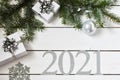 Christmas composition on a white wooden background Royalty Free Stock Photo