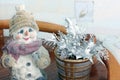 Christmas composition. Winter mood. Christmas decorations. Snowman Royalty Free Stock Photo