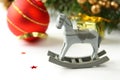 Christmas composition with wooden toy rocking horse Royalty Free Stock Photo