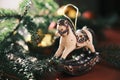 Christmas composition with wooden toy rocking horse Royalty Free Stock Photo