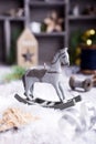 Christmas composition with wooden toy rocking horse Royalty Free Stock Photo