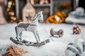 Christmas composition with wooden toy rocking horse Royalty Free Stock Photo