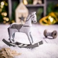 Christmas composition with wooden toy rocking horse Royalty Free Stock Photo