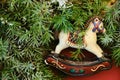 Christmas composition with wooden toy rocking horse Royalty Free Stock Photo