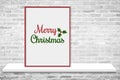 Christmas composition. word merry christmas in photo frame