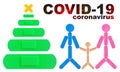 Christmas concept during Covid-19 Coronavirus pandemic. Christmas tree with various strips of adhesive bandages plaster