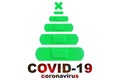 Christmas concept during Covid-19 Coronavirus pandemic. Christmas tree with various strips of adhesive bandages plaster