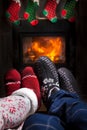 Two pairs of ornamented socks - Christmas family concept