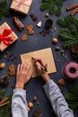 Christmas concept, child hands writing letter to Santa Claus Royalty Free Stock Photo