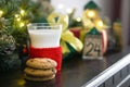 Christmas concept with milk and cookies for Santa. Advent calendar and Christmas traditions Royalty Free Stock Photo