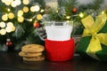 Christmas concept with milk and cookies for Santa. Advent calendar and Christmas traditions Royalty Free Stock Photo