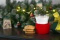 Christmas concept with milk and cookies for Santa. Advent calendar and Christmas traditions Royalty Free Stock Photo