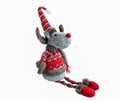 Christmas concept - soft toy deer in red sweater and red cap isolated on white background